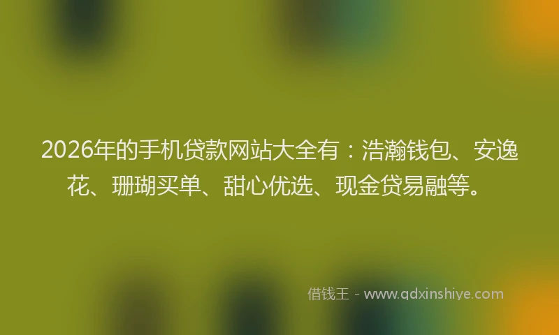 2026年的手机贷款网站大全有：浩瀚钱包、安逸花、珊瑚买单、甜心优选、现金贷易融等。