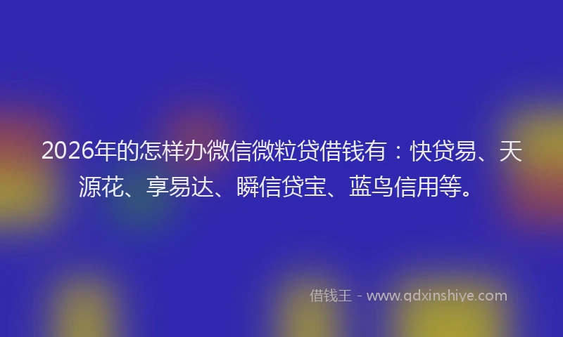 2026年的怎样办微信微粒贷借钱有：快贷易、天源花、享易达、瞬信贷宝、蓝鸟信用等。