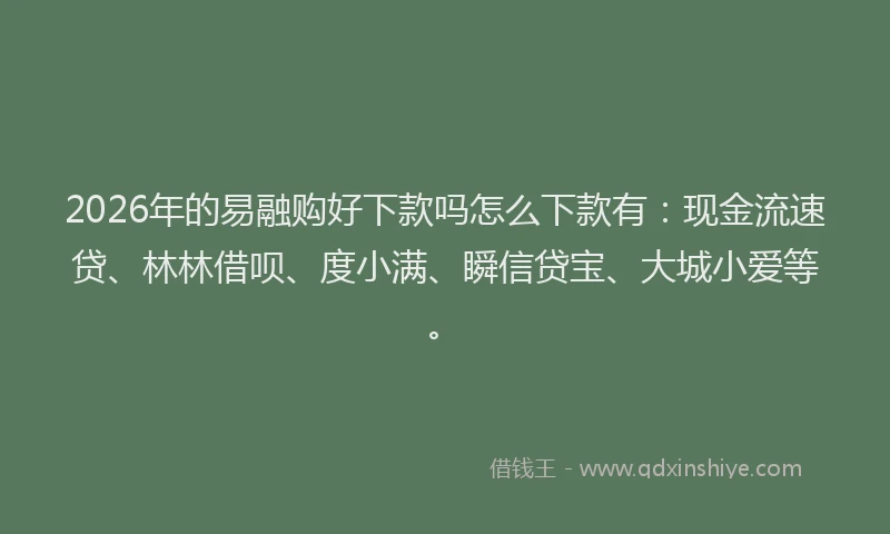 2026年的易融购好下款吗怎么下款有：现金流速贷、林林借呗、度小满、瞬信贷宝、大城小爱等。