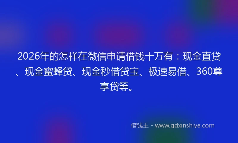2026年的怎样在微信申请借钱十万有：现金直贷、现金蜜蜂贷、现金秒借贷宝、极速易借、360尊享贷等。