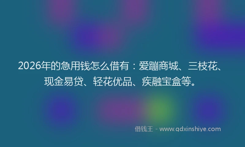 2026年的急用钱怎么借有：爱蹦商城、三枝花、现金易贷、轻花优品、疾融宝盒等。