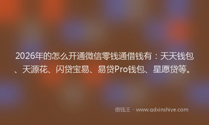 2026年的怎么开通微信零钱通借钱有：天天钱包、天源花、闪贷宝易、易贷Pro钱包、星愿贷等。