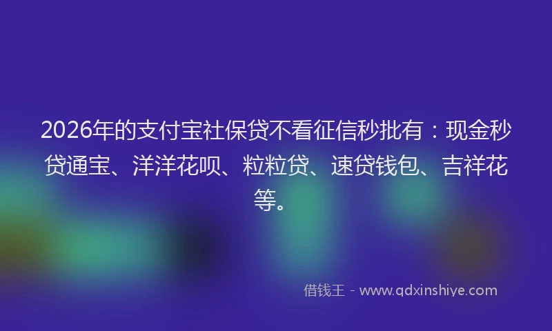 2026年的支付宝社保贷不看征信秒批有：现金秒贷通宝、洋洋花呗、粒粒贷、速贷钱包、吉祥花等。