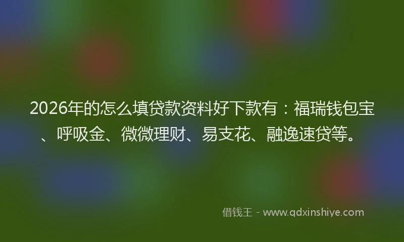 2026年的怎么填贷款资料好下款有：福瑞钱包宝、呼吸金、微微理财、易支花、融逸速贷等。