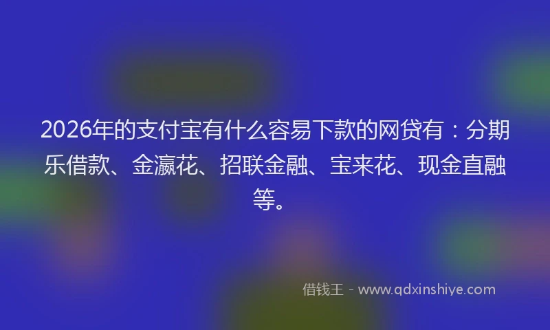 2026年的支付宝有什么容易下款的网贷有:分期乐借款、金瀛花、招联金融、宝来花、现金直融等。