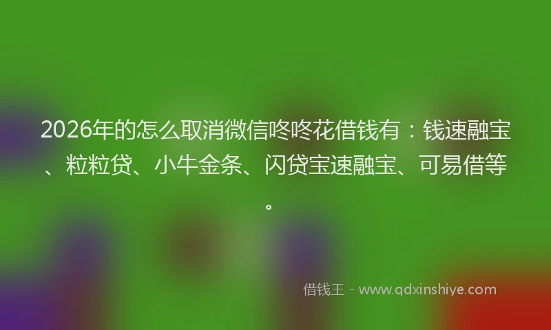 2026年的怎么取消微信咚咚花借钱有:钱速融宝、粒粒贷、小牛金条、闪贷宝速融宝、可易借等。
