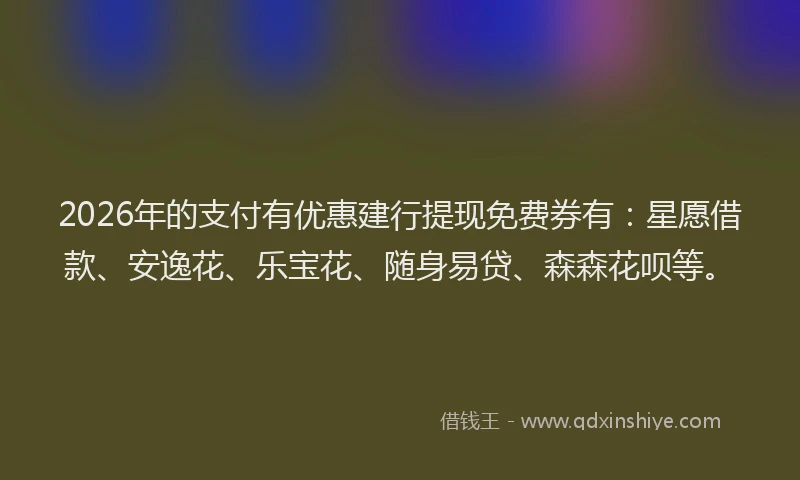 2026年的支付有优惠建行提现免费券有：星愿借款、安逸花、乐宝花、随身易贷、森森花呗等。