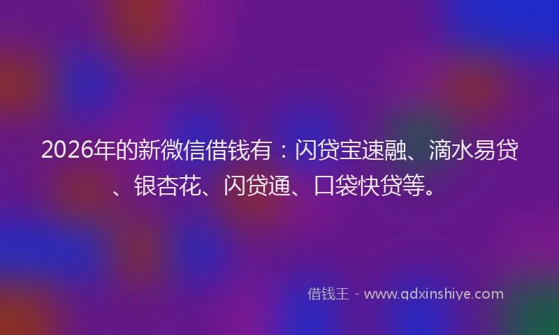 2026年的新微信借钱有：闪贷宝速融、滴水易贷、银杏花、闪贷通、口袋快贷等。