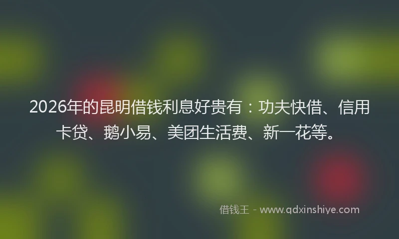 2026年的昆明借钱利息好贵有：功夫快借、信用卡贷、鹅小易、美团生活费、新一花等。