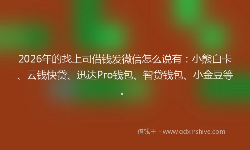 2026年的找上司借钱发微信怎么说有:小熊白卡、云钱快贷、迅达Pro钱包、智贷钱包、小金豆等。