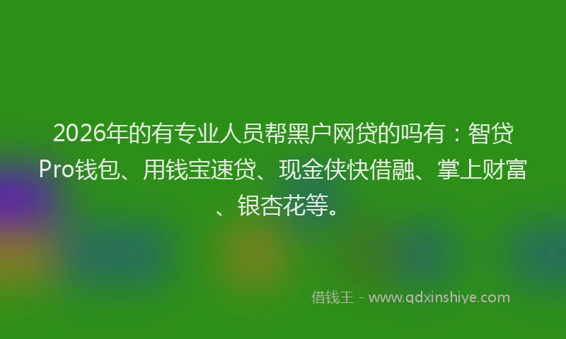 2026年的有专业人员帮黑户网贷的吗有：智贷Pro钱包、用钱宝速贷、现金侠快借融、掌上财富、银杏花等。