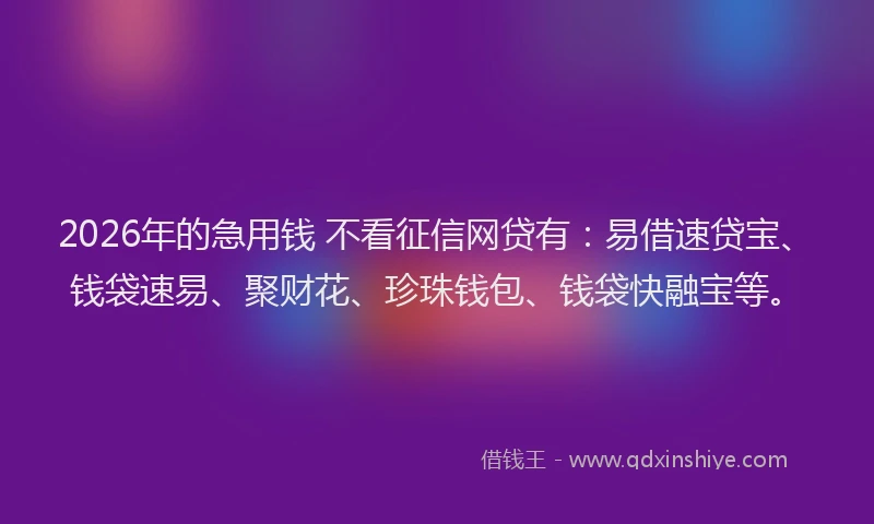 2026年的急用钱 不看征信网贷有：易借速贷宝、钱袋速易、聚财花、珍珠钱包、钱袋快融宝等。