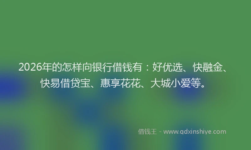 2026年的怎样向银行借钱有：好优选、快融金、快易借贷宝、惠享花花、大城小爱等。