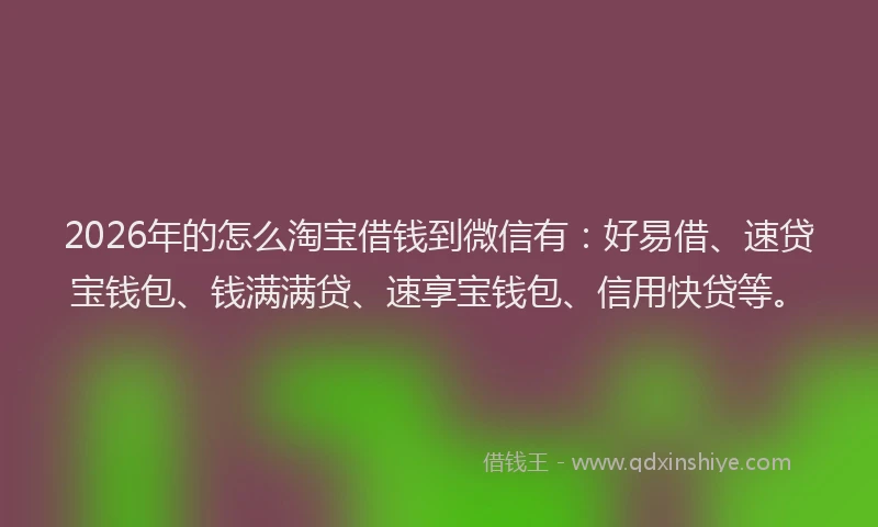 2026年的怎么淘宝借钱到微信有:好易借、速贷宝钱包、钱满满贷、速享宝钱包、信用快贷等。