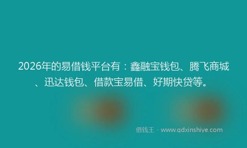 2026年的易借钱平台有:鑫融宝钱包、腾飞商城、迅达钱包、借款宝易借、好期快贷等。