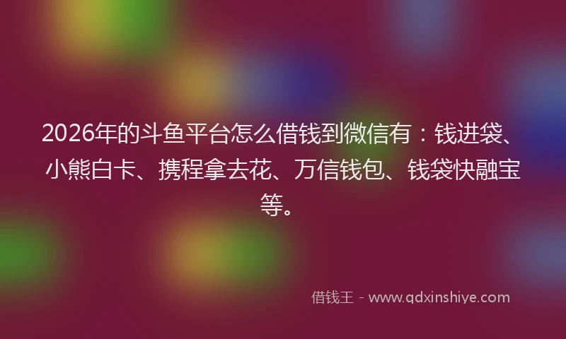 2026年的斗鱼平台怎么借钱到微信有：钱进袋、小熊白卡、携程拿去花、万信钱包、钱袋快融宝等。