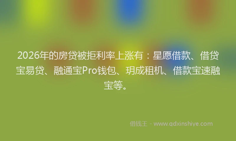 2026年的房贷被拒利率上涨有：星愿借款、借贷宝易贷、融通宝Pro钱包、玥成租机、借款宝速融宝等。
