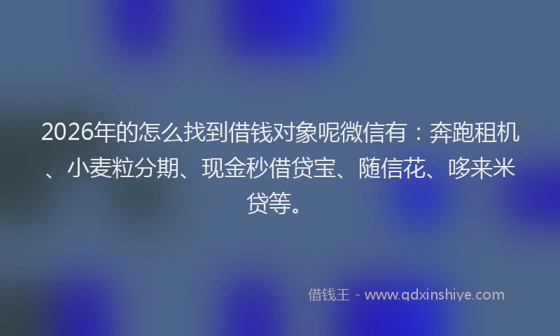 2026年的怎么找到借钱对象呢微信有:奔跑租机、小麦粒分期、现金秒借贷宝、随信花、哆来米贷等。