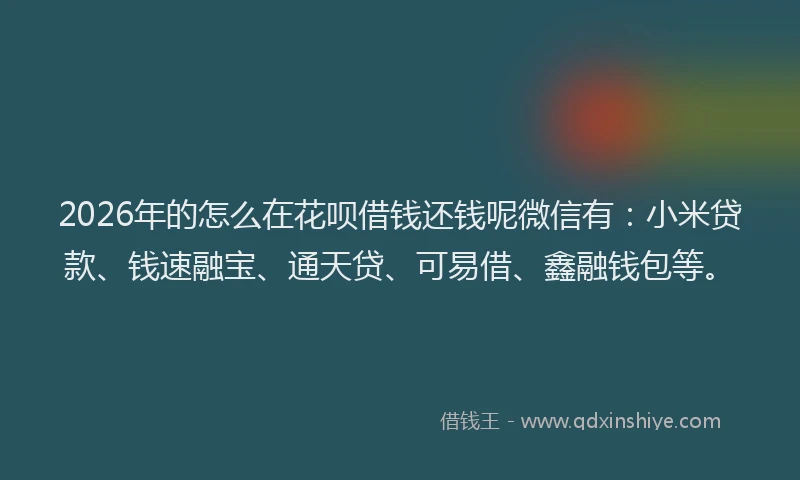 2026年的怎么在花呗借钱还钱呢微信有：小米贷款、钱速融宝、通天贷、可易借、鑫融钱包等。