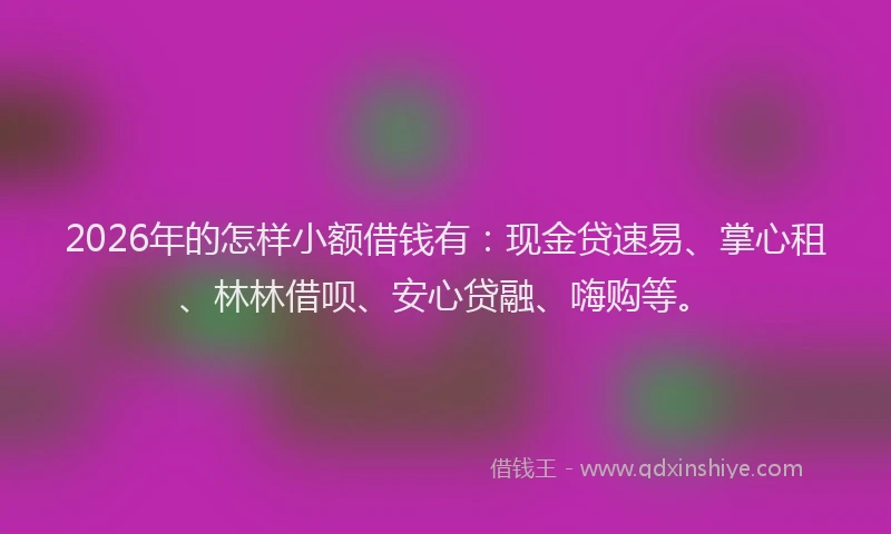 2026年的怎样小额借钱有:现金贷速易、掌心租、林林借呗、安心贷融、嗨购等。