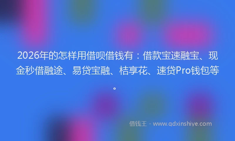 2026年的怎样用借呗借钱有：借款宝速融宝、现金秒借融途、易贷宝融、桔享花、速贷Pro钱包等。