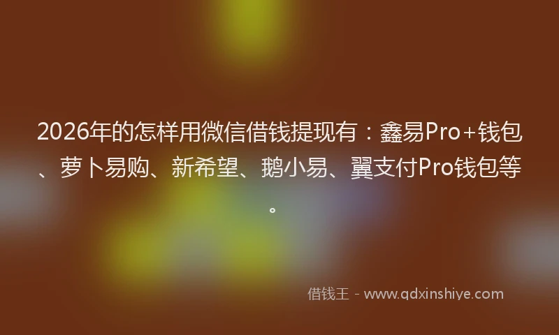 2026年的怎样用微信借钱提现有：鑫易Pro+钱包、萝卜易购、新希望、鹅小易、翼支付Pro钱包等。
