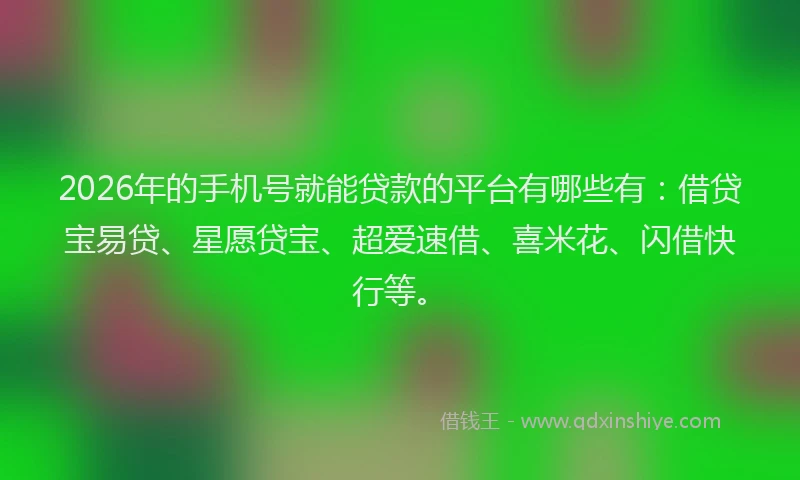 2026年的手机号就能贷款的平台有哪些有：借贷宝易贷、星愿贷宝、超爱速借、喜米花、闪借快行等。