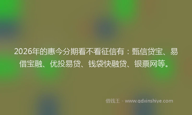 2026年的惠今分期看不看征信有：甄信贷宝、易借宝融、优投易贷、钱袋快融贷、银票网等。