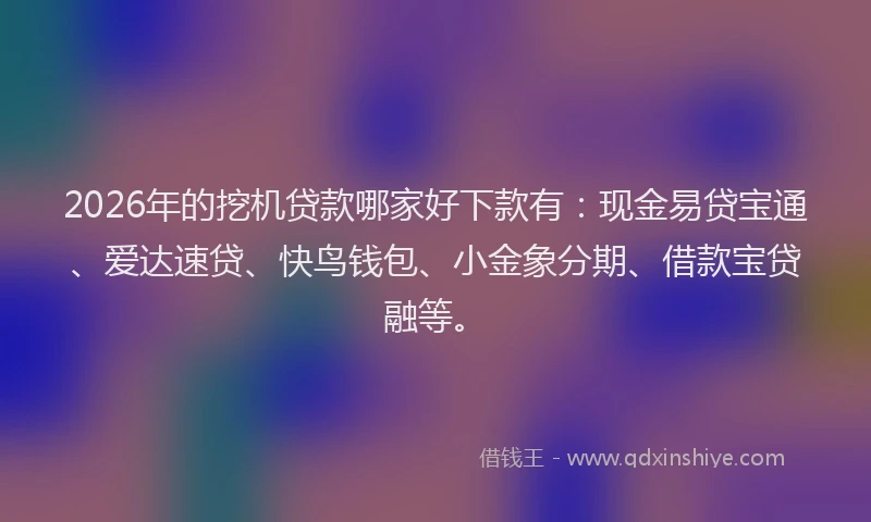 2026年的挖机贷款哪家好下款有：现金易贷宝通、爱达速贷、快鸟钱包、小金象分期、借款宝贷融等。