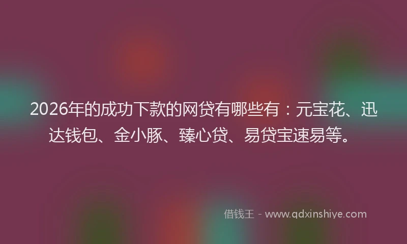 2026年的成功下款的网贷有哪些有：元宝花、迅达钱包、金小豚、臻心贷、易贷宝速易等。