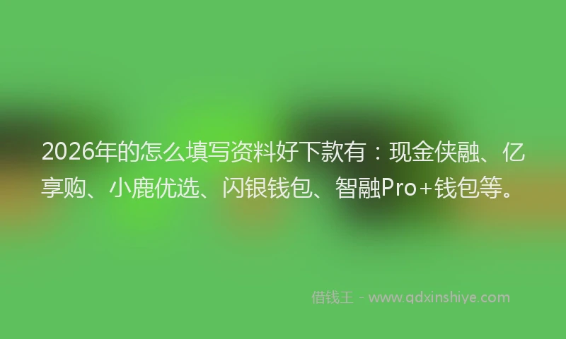 2026年的怎么填写资料好下款有:现金侠融、亿享购、小鹿优选、闪银钱包、智融Pro+钱包等。