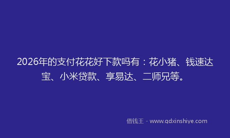 2026年的支付花花好下款吗有：花小猪、钱速达宝、小米贷款、享易达、二师兄等。