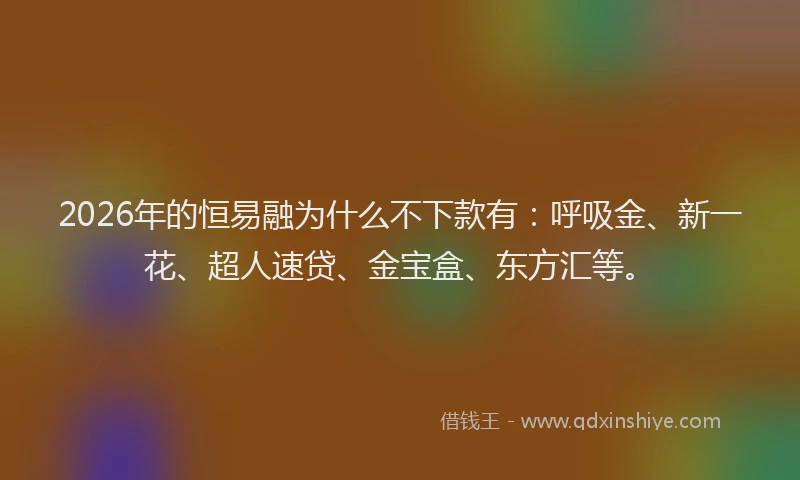 2026年的恒易融为什么不下款有：呼吸金、新一花、超人速贷、金宝盒、东方汇等。