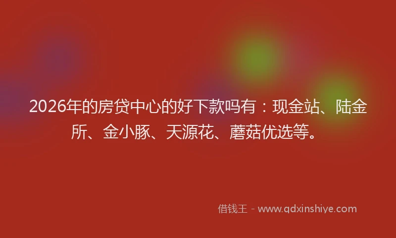 2026年的房贷中心的好下款吗有：现金站、陆金所、金小豚、天源花、蘑菇优选等。