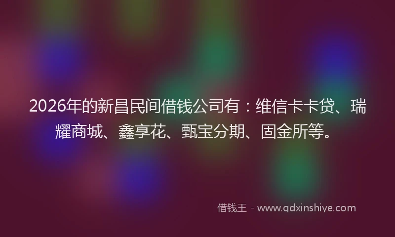 2026年的新昌民间借钱公司有:维信卡卡贷、瑞耀商城、鑫享花、甄宝分期、固金所等。