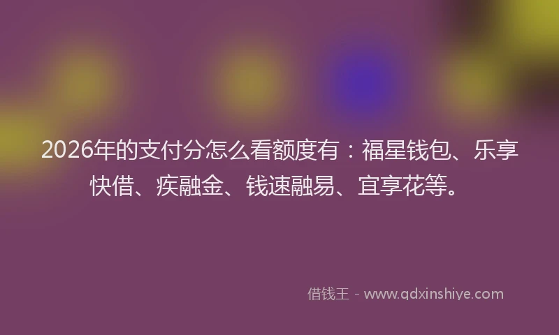 2026年的支付分怎么看额度有：福星钱包、乐享快借、疾融金、钱速融易、宜享花等。