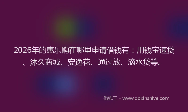 2026年的惠乐购在哪里申请借钱有:用钱宝速贷、沐久商城、安逸花、通过放、滴水贷等。