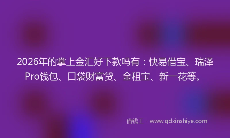 2026年的掌上金汇好下款吗有：快易借宝、瑞泽Pro钱包、口袋财富贷、金租宝、新一花等。