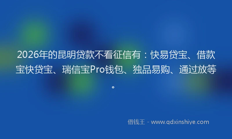 2026年的昆明贷款不看征信有:快易贷宝、借款宝快贷宝、瑞信宝Pro钱包、独品易购、通过放等。