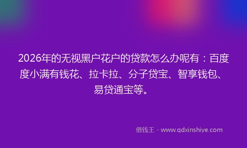 2026年的无视黑户花户的贷款怎么办呢有：百度度小满有钱花、拉卡拉、分子贷宝、智享钱包、易贷通宝等。