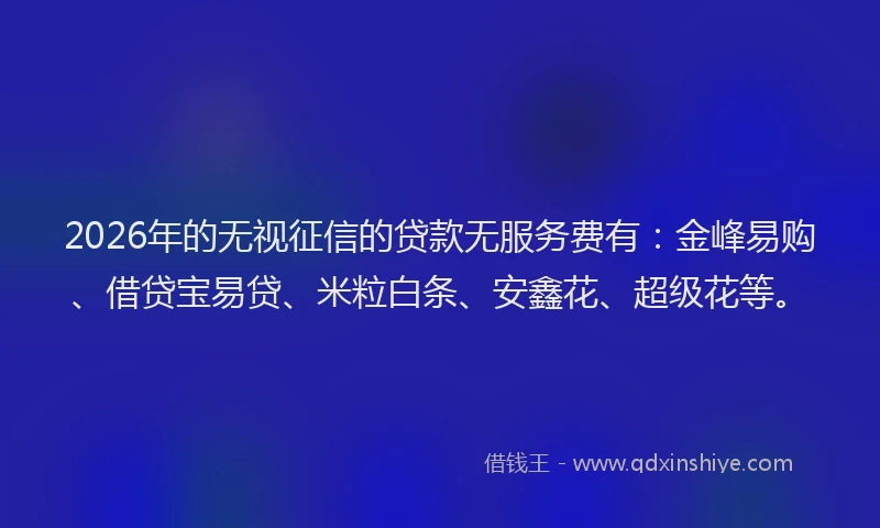 2026年的无视征信的贷款无服务费有：金峰易购、借贷宝易贷、米粒白条、安鑫花、超级花等。