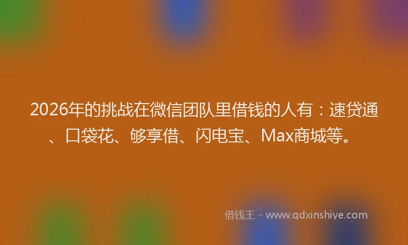 2026年的挑战在微信团队里借钱的人有：速贷通、口袋花、够享借、闪电宝、Max商城等。