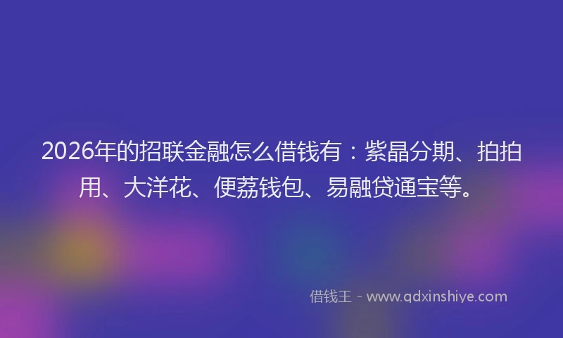 2026年的招联金融怎么借钱有：紫晶分期、拍拍用、大洋花、便荔钱包、易融贷通宝等。