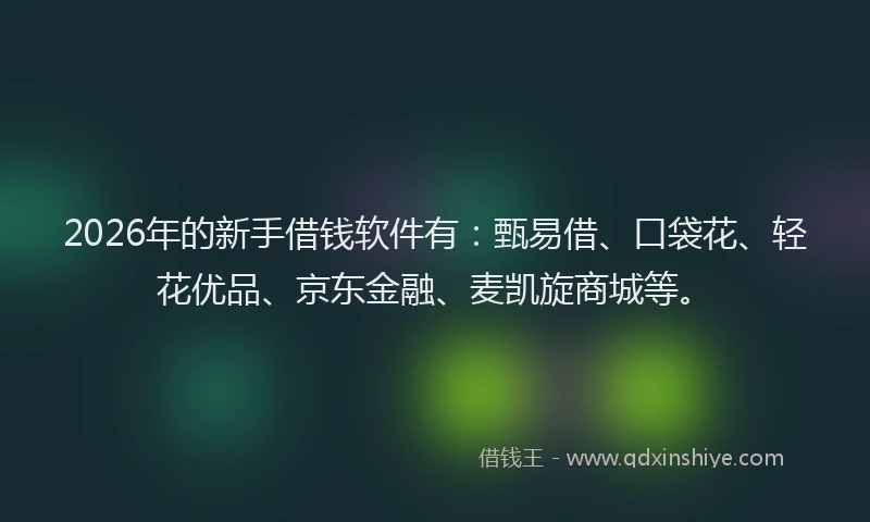 2026年的新手借钱软件有：甄易借、口袋花、轻花优品、京东金融、麦凯旋商城等。