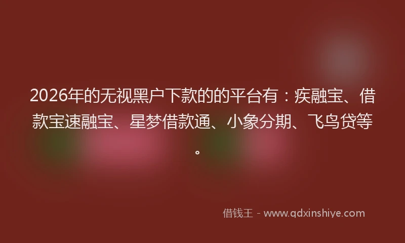 2026年的无视黑户下款的的平台有：疾融宝、借款宝速融宝、星梦借款通、小象分期、飞鸟贷等。