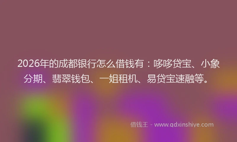 2026年的成都银行怎么借钱有：哆哆贷宝、小象分期、翡翠钱包、一姐租机、易贷宝速融等。