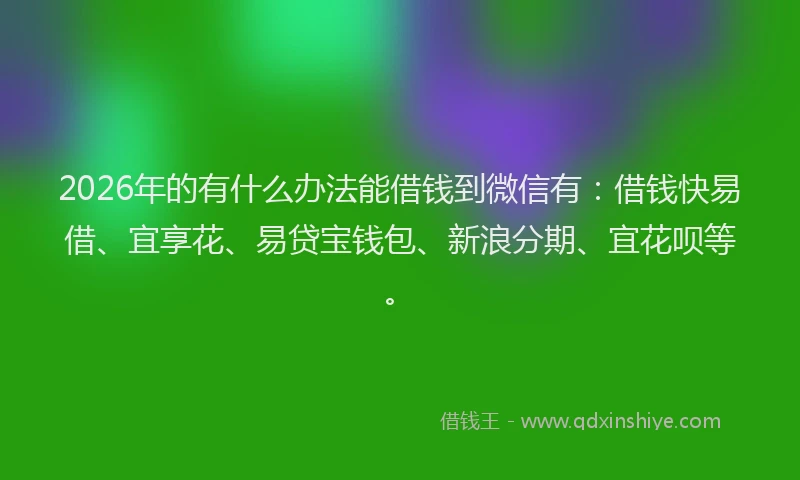 2026年的有什么办法能借钱到微信有：借钱快易借、宜享花、易贷宝钱包、新浪分期、宜花呗等。