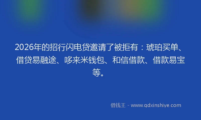 2026年的招行闪电贷邀请了被拒有：琥珀买单、借贷易融途、哆来米钱包、和信借款、借款易宝等。