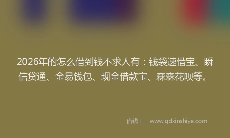 2026年的怎么借到钱不求人有：钱袋速借宝、瞬信贷通、金易钱包、现金借款宝、森森花呗等。