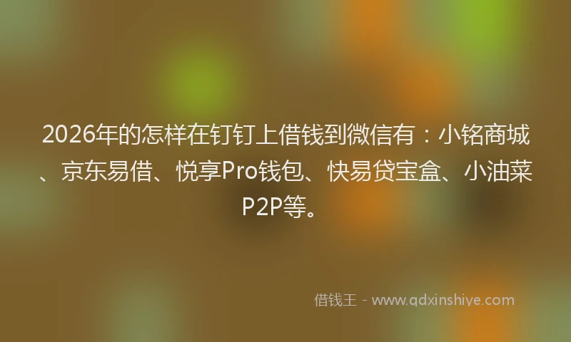 2026年的怎样在钉钉上借钱到微信有:小铭商城、京东易借、悦享Pro钱包、快易贷宝盒、小油菜P2P等。